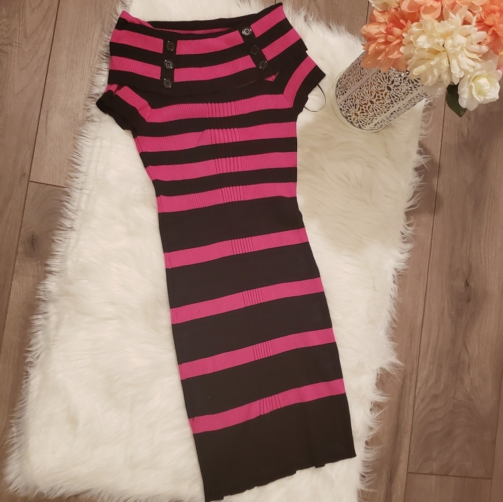 ❤ Pink.Rose, Medium pink & black, mid-length dress